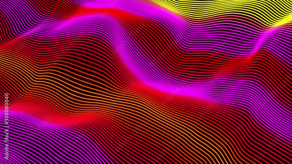 Poster computer generated a big data wave of particles. color striped effect. 3d rendering of a futuristic 