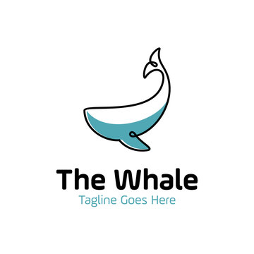 whale logo design template with line art, monoline, outline concept style. modern vector illustration of whale