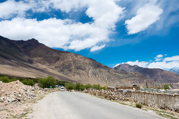 Ladakh, India - Jul 22 2019 - Beautiful scenic view from Between Leh and Nubra Valley in Ladakh, Jammu and Kashmir, India.