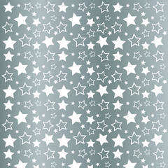 Abstract pattern of white stars on silver background. Vector for Christmas and New Year card, celebration invitation, packaging design, illustration