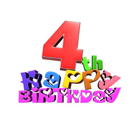 Anniversary Happy Birthday 4 th colorful 3d illustration on white background.(with Clipping Path).