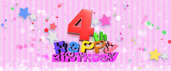 Anniversary Happy Birthday 4 th colorful 3d illustration on pink background.