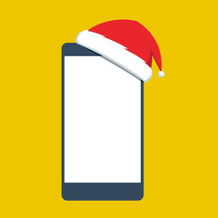 Smartphone with Santa's Hat. Vector Illustration