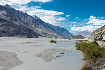 Ladakh, India - Jul 22 2019 - Beautiful scenic view from Nubra Valley in Ladakh, Jammu and Kashmir, India.