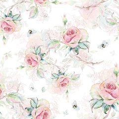 Gardinen Seamless rose pattern and bumble bee O.jpg © Irina Chekmareva