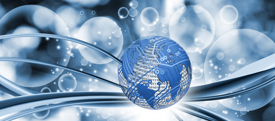 Stylized image of the globe. Abstract technology background,3 d illustration