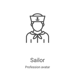 sailor icon vector from profession avatar collection. Thin line sailor outline icon vector illustration. Linear symbol for use on web and mobile apps, logo, print media - obrazy, fototapety, plakaty