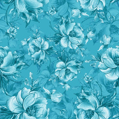  Seamless pattern of graceful roses with buds 