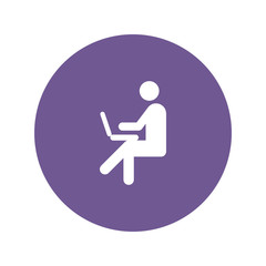 Pictogram Businessman Working on Computer. Vector illustration