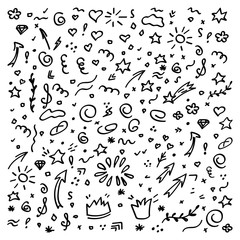 Arrows circles and abstract doodle writing design vector set