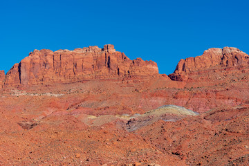 Low angle landscape of colorful stone hillside in Marble Canyon Arizona