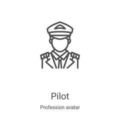 pilot icon vector from profession avatar collection. Thin line pilot outline icon vector illustration. Linear symbol for use on web and mobile apps, logo, print media - obrazy, fototapety, plakaty