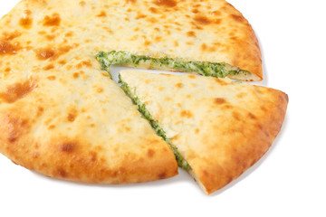 Side view of cutted homemade ossetian pie