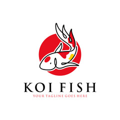 japanese koi fish logo with line art, monoline, outline concept design vector template illustration. aquarium, business symbol icon