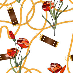 Bijoux en or vintage de collier et cordes rustiques, glands et ceintures avec des feuilles et des roses.