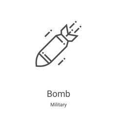 bomb icon vector from military collection. Thin line bomb outline icon vector illustration. Linear symbol for use on web and mobile apps, logo, print media