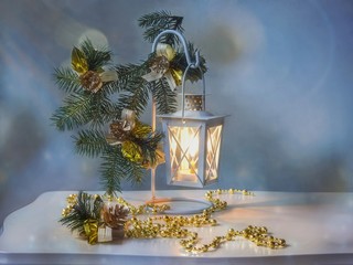 New Year's greeting card with lantern