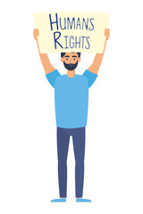 young man with human rights label character