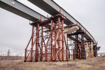 Fototapeta na wymiar Powerful pylons support bridge spans.