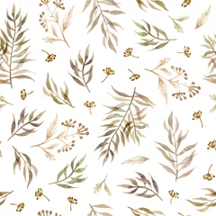 Gordijnen aquarel takken, bladeren en kruiden. hand schilderij naadloos patroon op een witte achtergrond © alenaganzhela