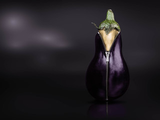Eggplant with open zipper / fresh vegetables / vegan food / vegetarian