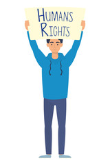 young man with human rights label character