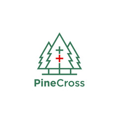 pine tree with cross inside logo vector design template