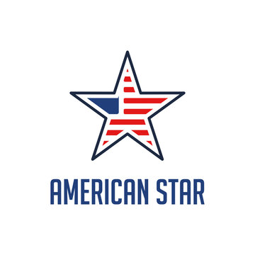 American star logo design vector, star of America with american flag inside