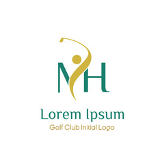 Obraz premium initial M H golf with golfer icon vector logo design illustration. letter M H symbol icon