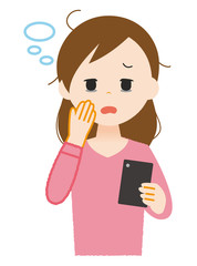 女性　スマートフォン　寝不足