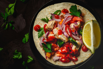 Homemade Mexican Tacos on white backghround