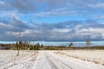 A countryside road in winter in Järvamaa, Estonia