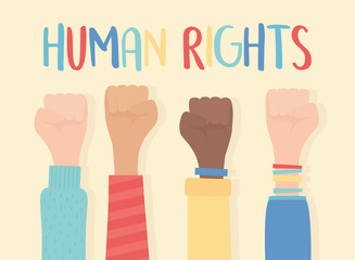 human rights, raised hands in fist gesture inscription