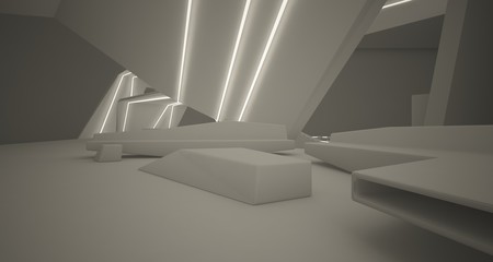 Obraz premium Abstract architectural white interior of a minimalist house with swimming pool and neon lighting. 3D illustration and renderin