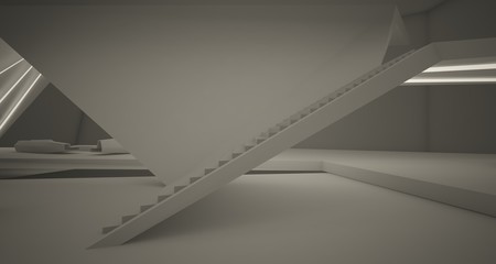 Obraz premium Abstract architectural white interior of a minimalist house with swimming pool and neon lighting. 3D illustration and renderin