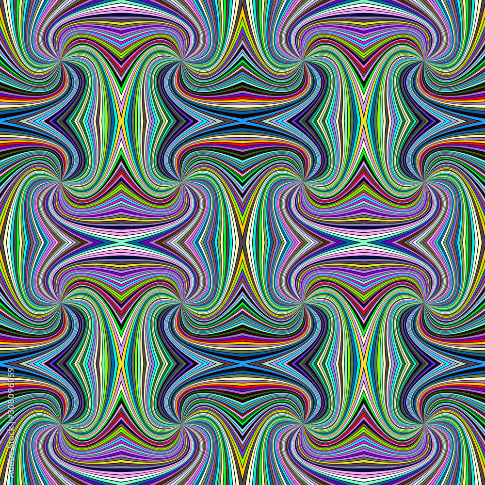 Poster colorful seamless abstract hypnotic spiral stripe pattern background - vector curved ray burst graph