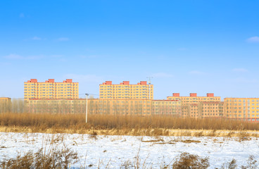 china north area residential building skyline in winter time