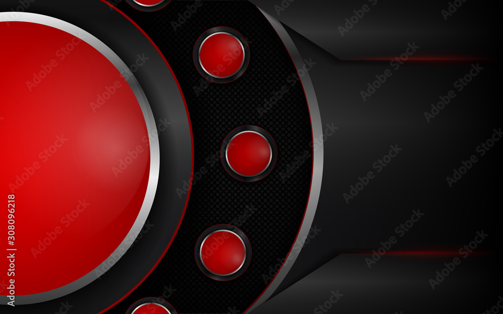 Poster abstract metallic red and black frame design innovation technology concept layout background. vector