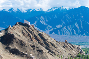 Ladakh, India - Aug 03 2019 - Riders on Between Khardung La Pass (5359m) and Leh in Ladakh, Jammu and Kashmir, India.