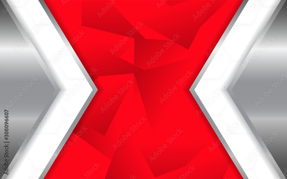 Poster abstract metallic silver and red frame design innovation technology concept layout background. vecto