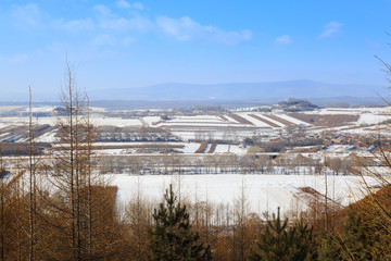 China north part field in winter time aerial view