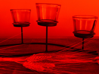 Candle holders and dried Wheat cone 