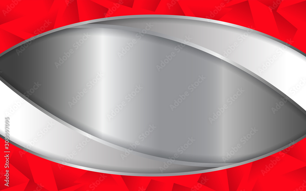 Poster abstract metallic silver and red frame design innovation technology concept layout background. vecto