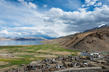 Ladakh, India - Jul 30 2019 - Korzok Village in Changthang Plateau, Ladakh, Jammu and Kashmir, India.