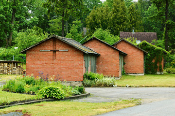 Series of small typical brick buildings