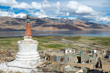 Ladakh, India - Jul 30 2019 - Korzok Village in Changthang Plateau, Ladakh, Jammu and Kashmir,...