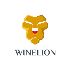 lion and wine glass logo design vector inspiration. bar, cafe, restaurant logo icon vector