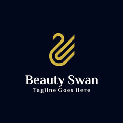 simple luxury golden Swan logo with line art concept design illustration. can be used for beauty industry, cosmetics, salon, boutique, hotel logo, jewelry icon