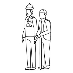 cute grandfather with young son using christmas hat