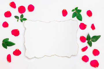 Festive mockup with white pepper list and pink rose petals